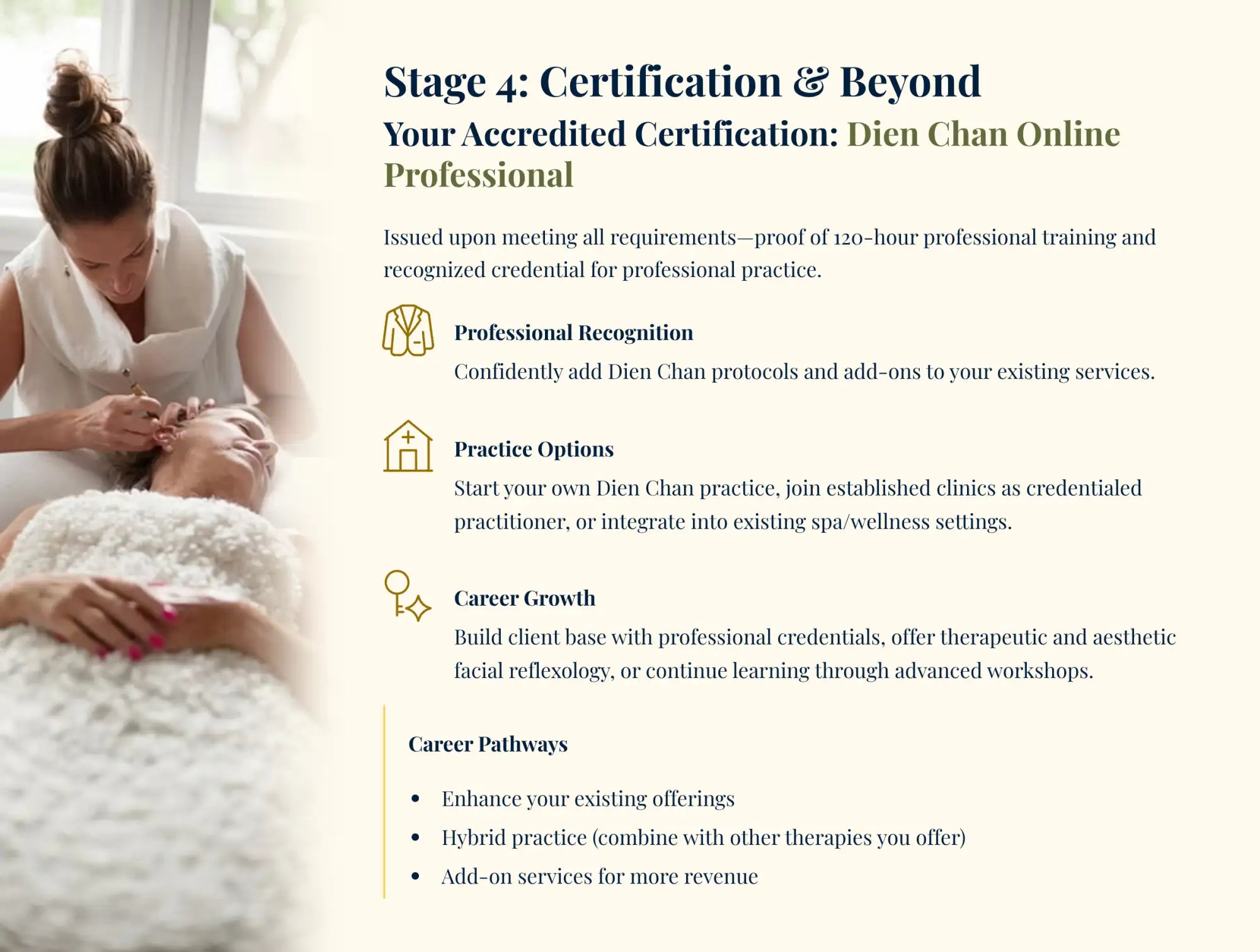 Accredited certification document for becoming a dien chan online professional, featuring professional recognition and career growth pathways.