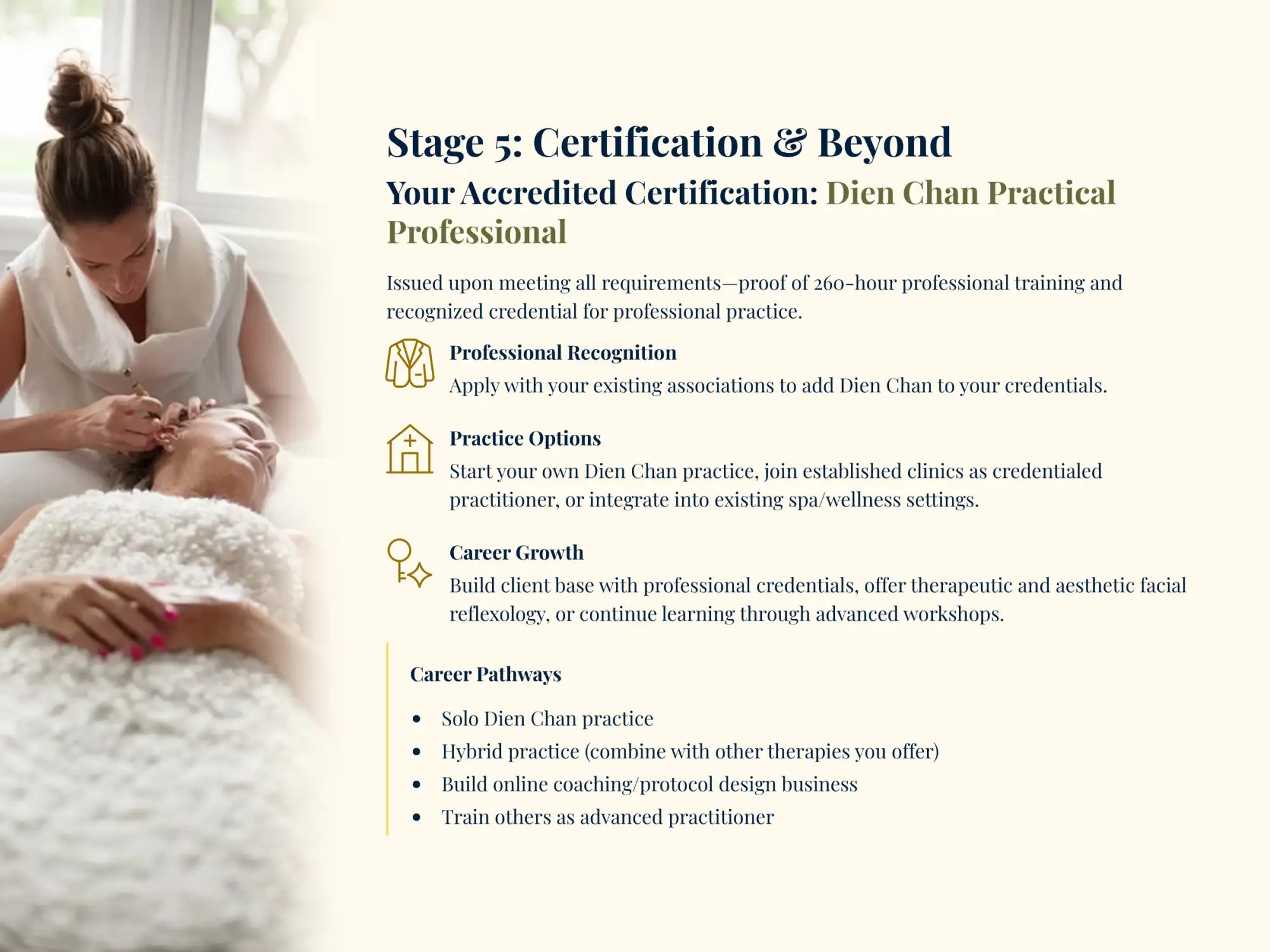 Accredited dien chan practical professional certification document with professional recognition and career pathways outlined.