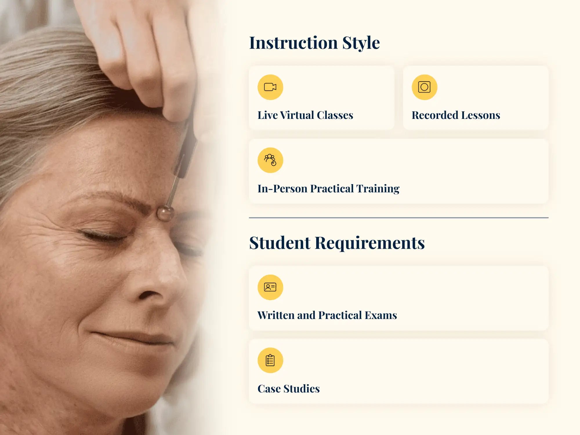 Beige and white instructional poster with text about instruction style and student requirements.