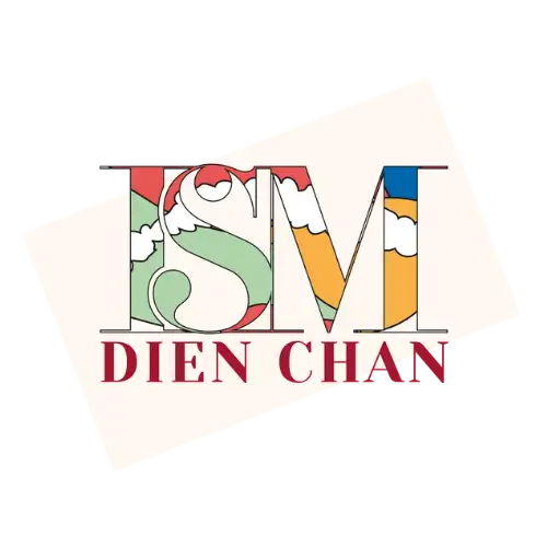 Colorful pencil case with a unique design featuring ’dsm’ and ’dien chan.’