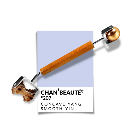 Chanbeauté 207 concave roller with orange handle, textured surface, and gold brass ball end