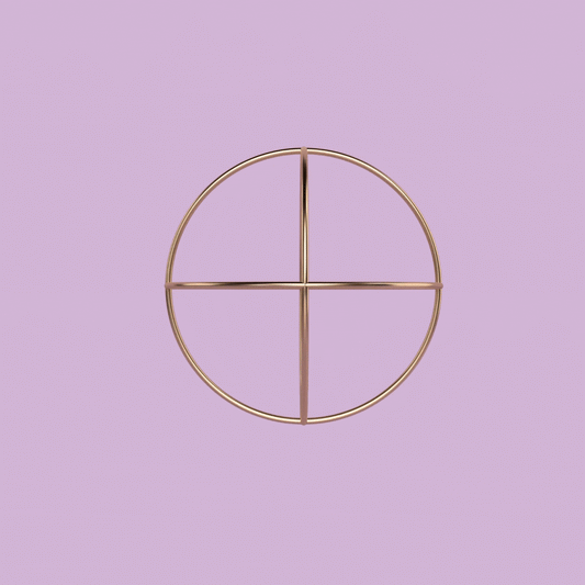 Divinity Globe gold cross ring with circular design on lavender background