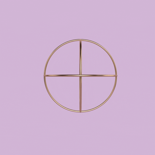 Divinity Globe gold cross ring with circular design on lavender background