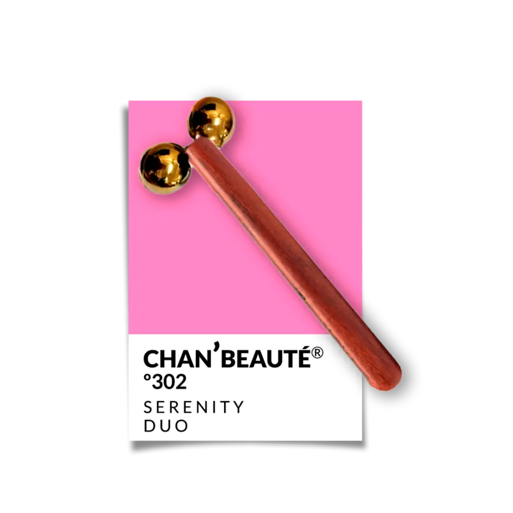 Rosewood and brass hand chimes with gold accents by Chan’beauté, Double Yin Sphere nº302