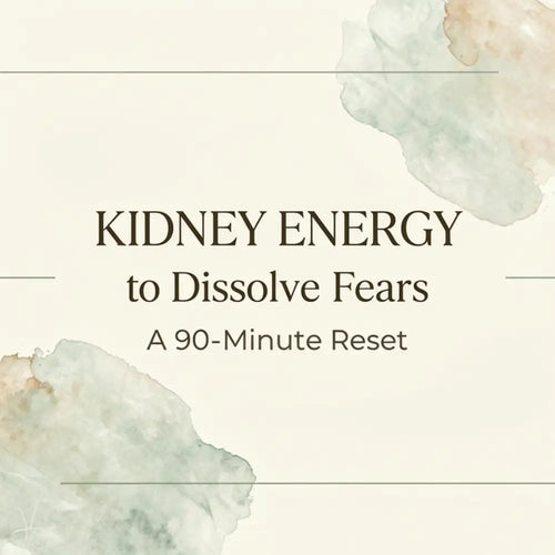 A soft watercolor design with muted green and beige splotches on cream background for kidney energy to dissolve fears