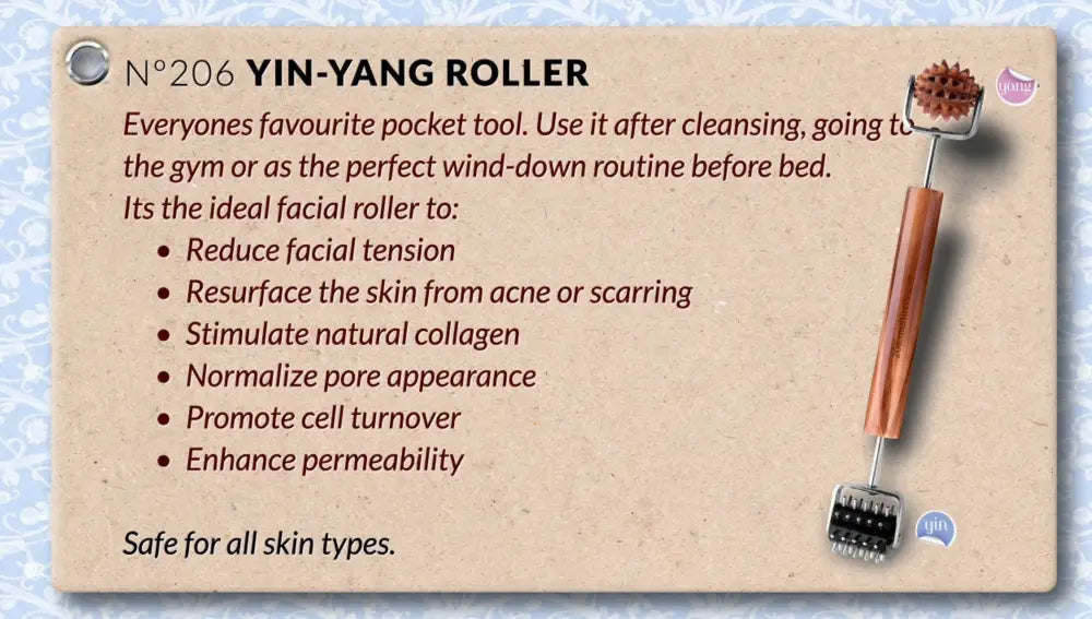 Yin-Yang Facial Roller with Wooden Handle and Silicone Massage Heads