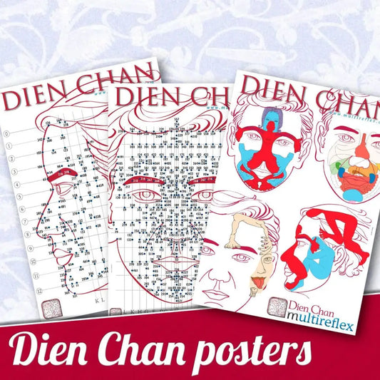 Dien Chan poster set of 3 with detailed face illustration and red black lines