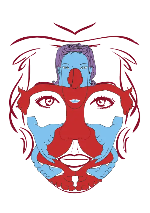 Dien Chan Yang-Yin diagram showing dual body projections on face for treating eyes, nose, ears, mouth and systemic disorders through facial reflexology