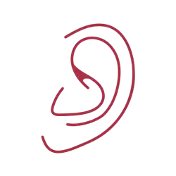 Red ear-shaped earring with a hook design