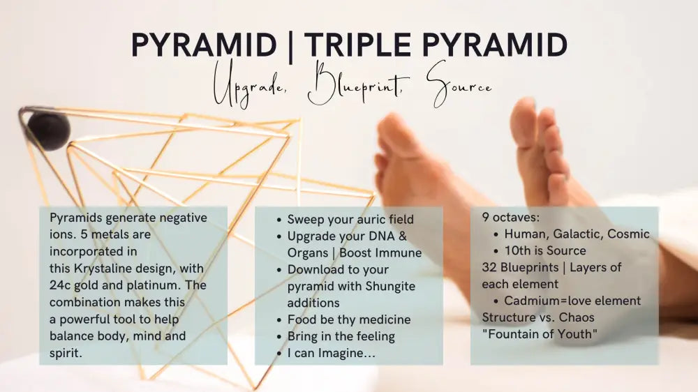 24K Gold and Platinum Triple Pyramid with 5 Metals, Crystalline Design
