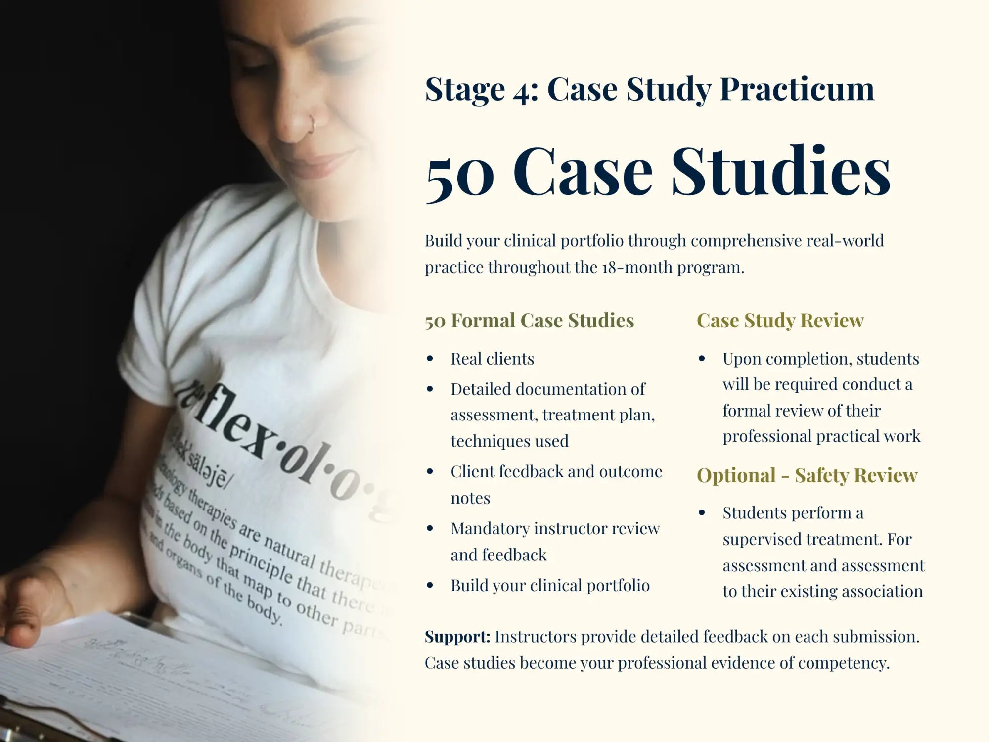 White t-shirt with black text reading ’flex/o/lo’ and a partial phrase about natural therapies