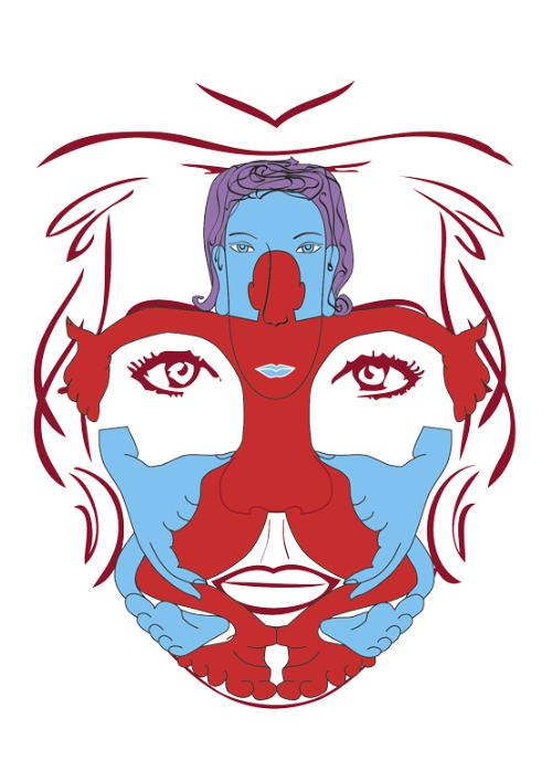 Dien Chan Yang-Yin diagram showing dual body projections on face for treating eyes, nose, ears, mouth and systemic disorders through facial reflexology